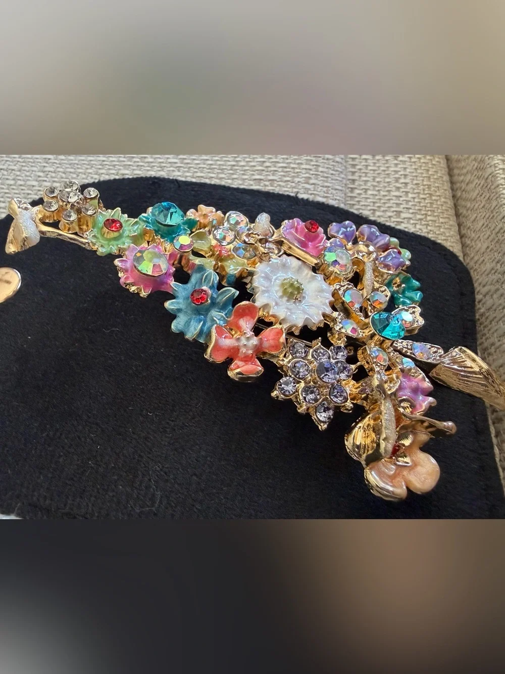 Multicolor Floral Crystal Holiday Tree Brooch - Women Jewelry